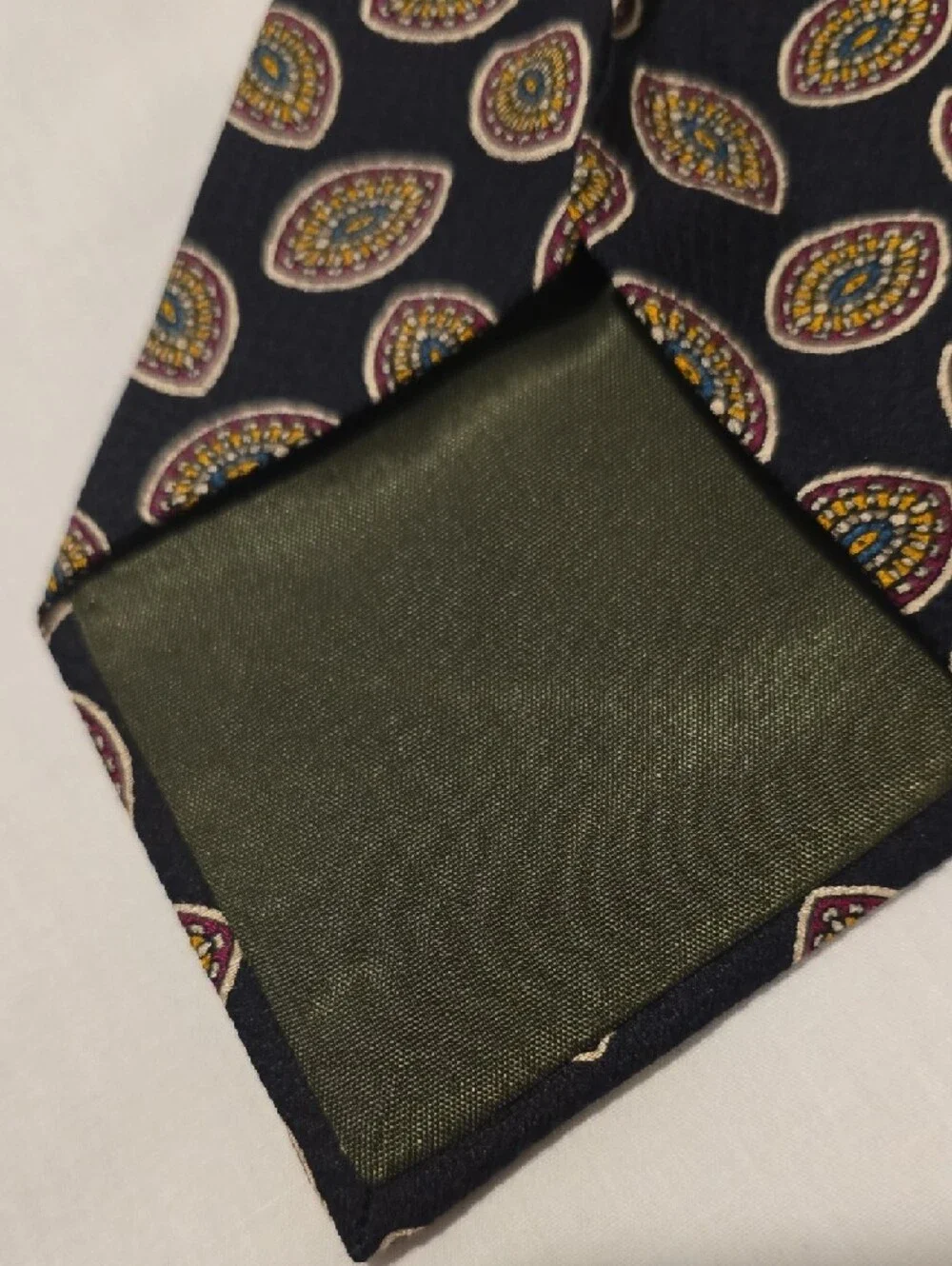 Ralph Lauren Vintage Silk Navy Tie with Gold and Red Medallion Motif